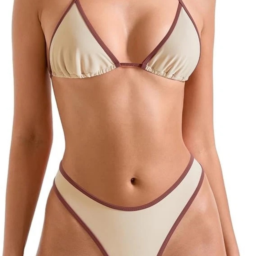 NWT 2 Piece Halter Bikini Set, Cheeky Thong String Swimsuit